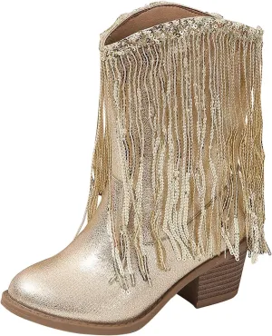 Cowboy Tassel Boots With Side Zipper For Kids Baby Toddler Girls 𝐖aterproof 𝗠occasins Flat Shoes Outdoor Slip On Shoes