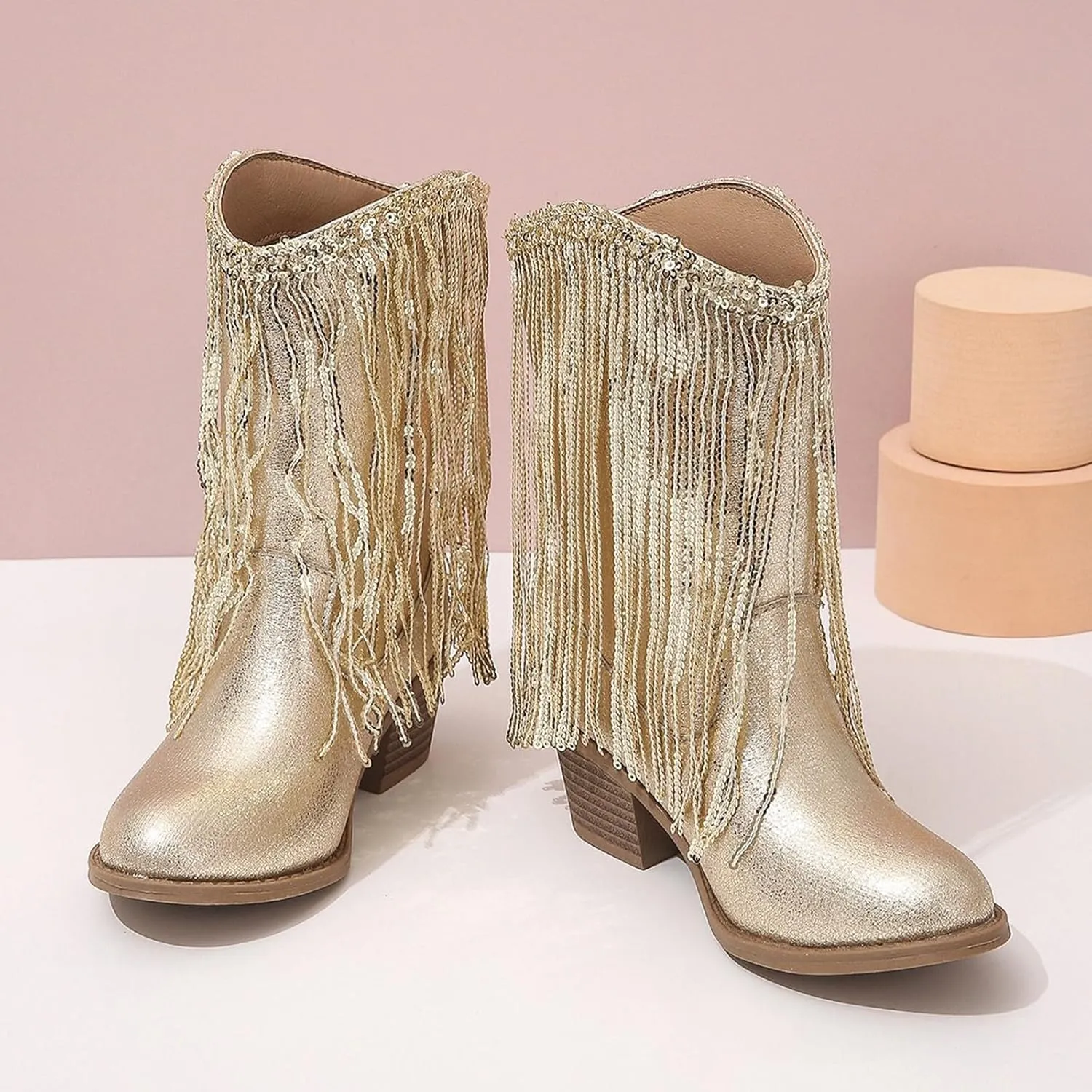 Cowboy Tassel Boots With Side Zipper For Kids Baby Toddler Girls 𝐖aterproof 𝗠occasins Flat Shoes Outdoor Slip On Shoes