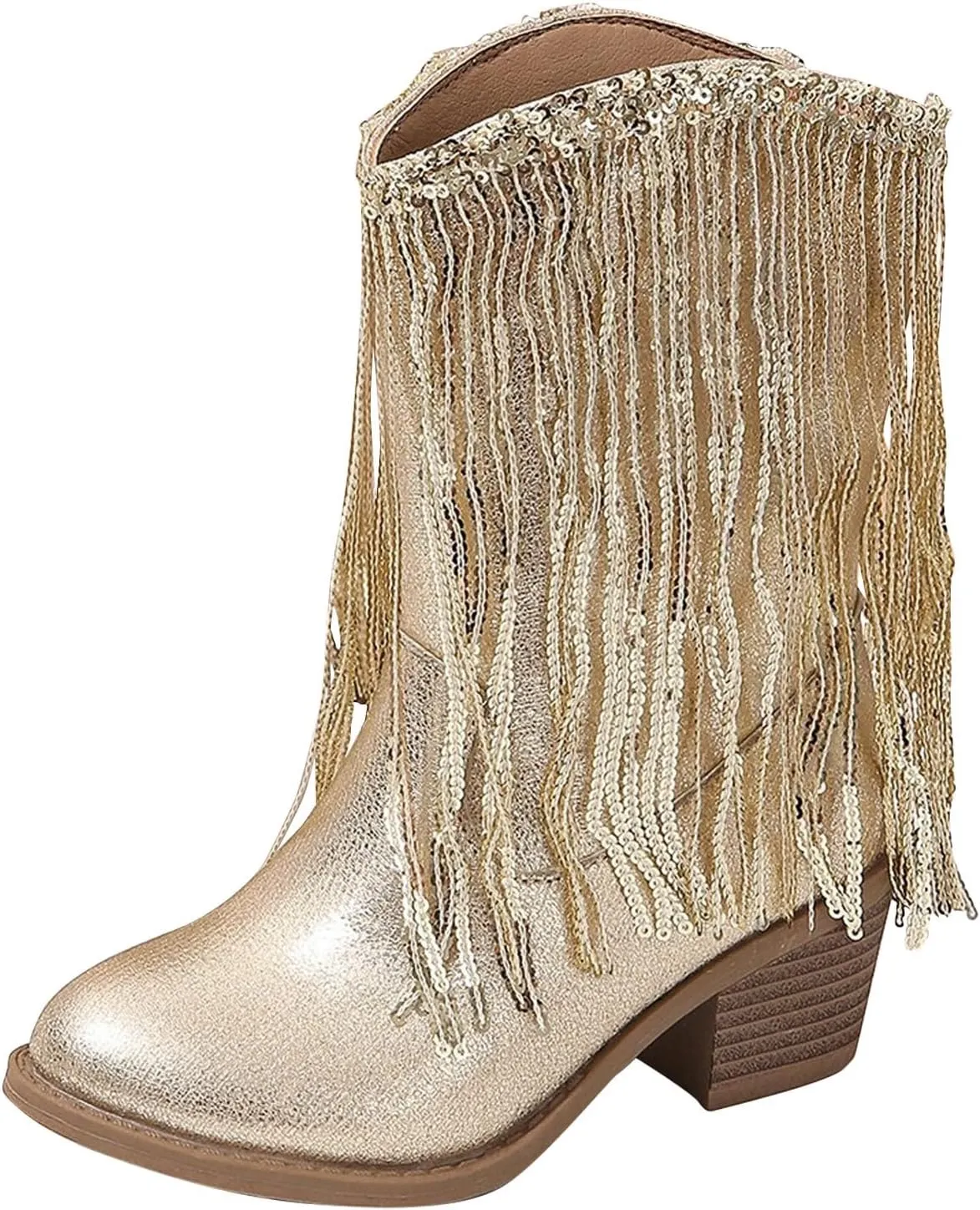 Cowboy Tassel Boots With Side Zipper For Kids Baby Toddler Girls 𝐖aterproof 𝗠occasins Flat Shoes Outdoor Slip On Shoes