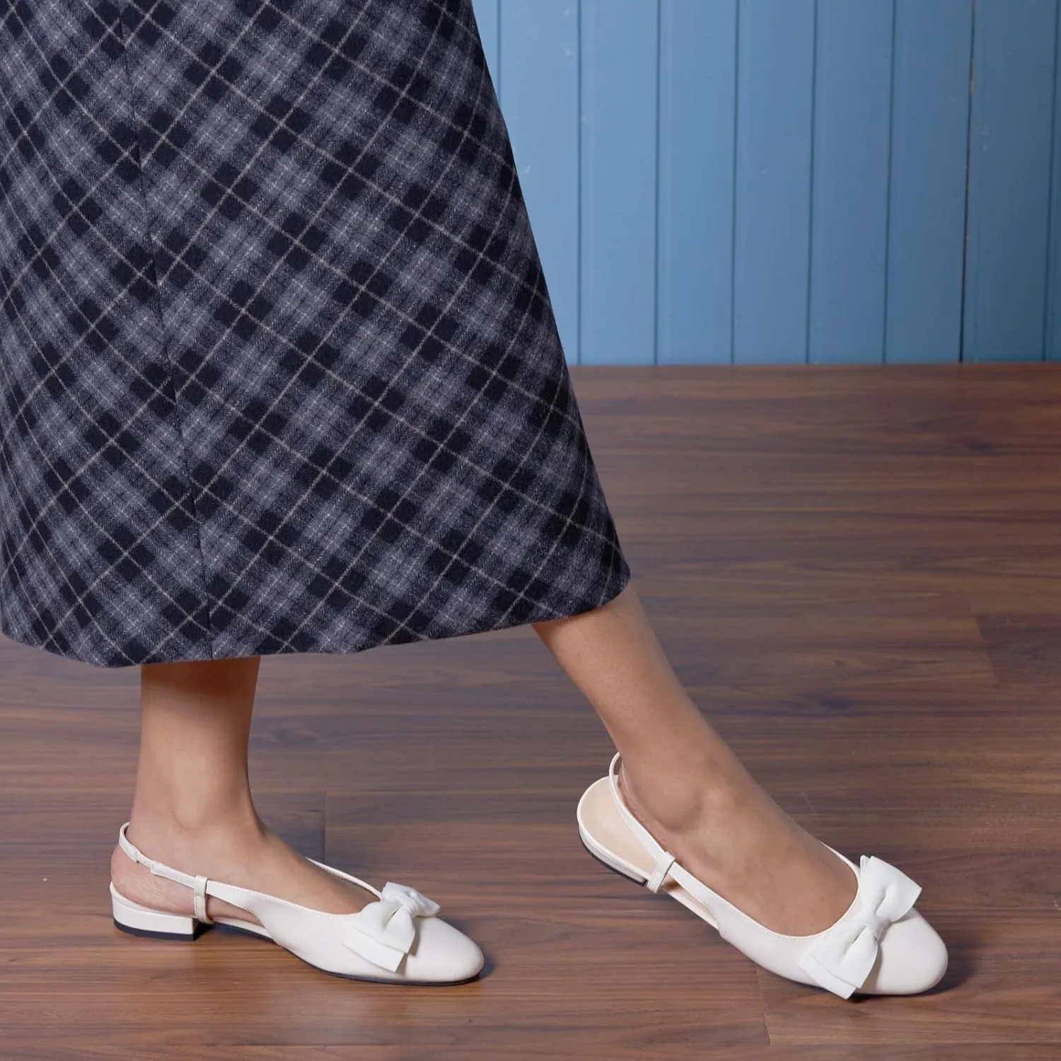 C.Paravano Women's Slingback Flats with Bowknot Flats Sandals Slip on Casual Flats Shoes Detachable Ankle Strap Almond Toe