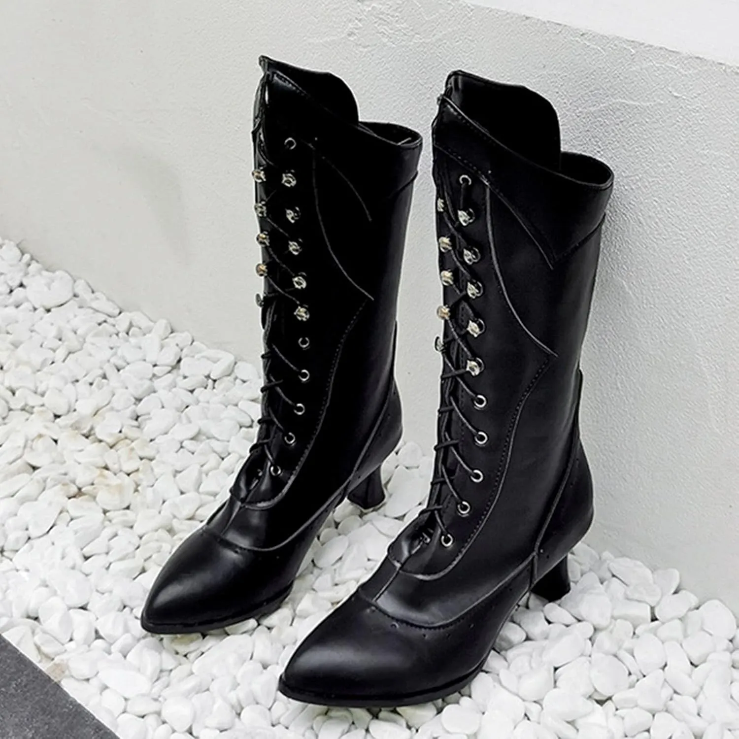 Ctreela Vintage Mid Calf Boots Western Cowboy Bootie Classic Baroque Dress Boot Gothic Knight Boots Witch Boots for Women