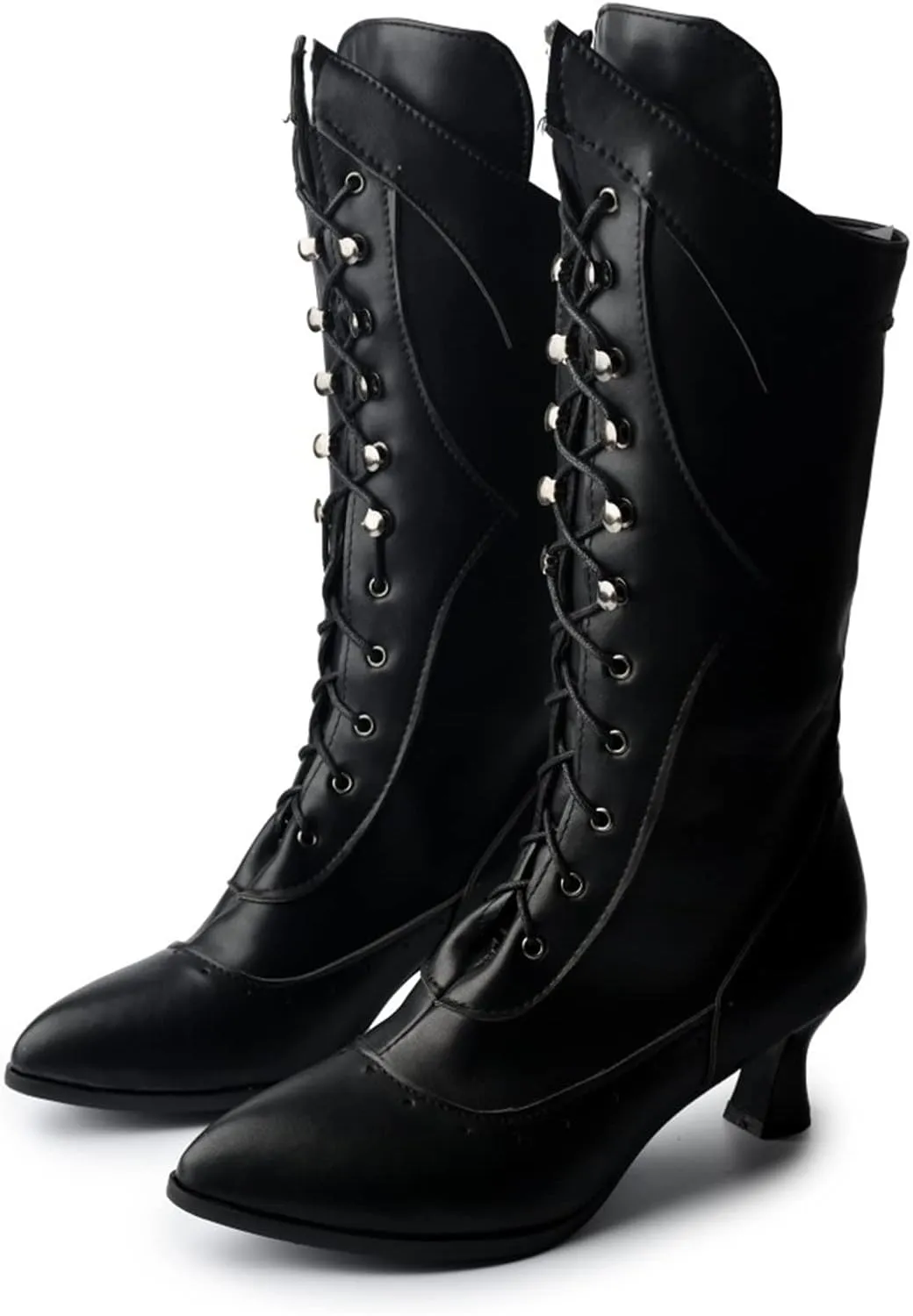 Ctreela Vintage Mid Calf Boots Western Cowboy Bootie Classic Baroque Dress Boot Gothic Knight Boots Witch Boots for Women