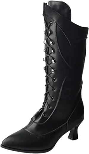 Ctreela Vintage Mid Calf Boots Western Cowboy Bootie Classic Baroque Dress Boot Gothic Knight Boots Witch Boots for Women