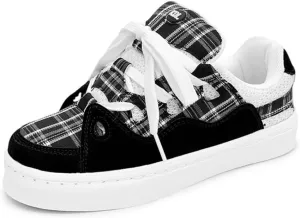 Cute Y2K Shoes with Plaid Design Chunky Platform Kawaii Y2K Pretty Pastel Retro Trendy Training Sneakers for Women Girls Streetwear Skateboarding Casual Everyday Outfits