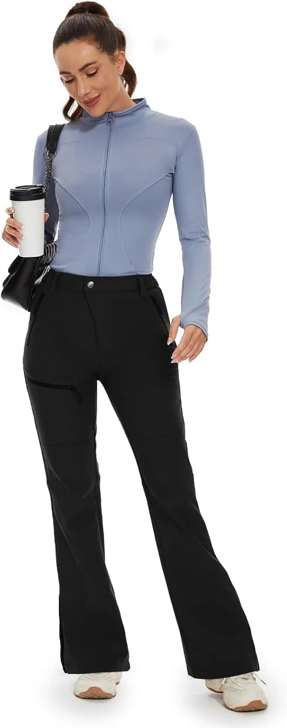 Cycorld Women's Snow Ski Pants Fleece Lined Waterproof Softshell Insulated Flare for Snowboarding Hiking Winter Outdoor