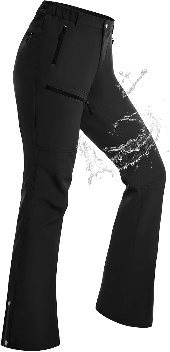 Cycorld Women's Snow Ski Pants Fleece Lined Waterproof Softshell Insulated Flare for Snowboarding Hiking Winter Outdoor