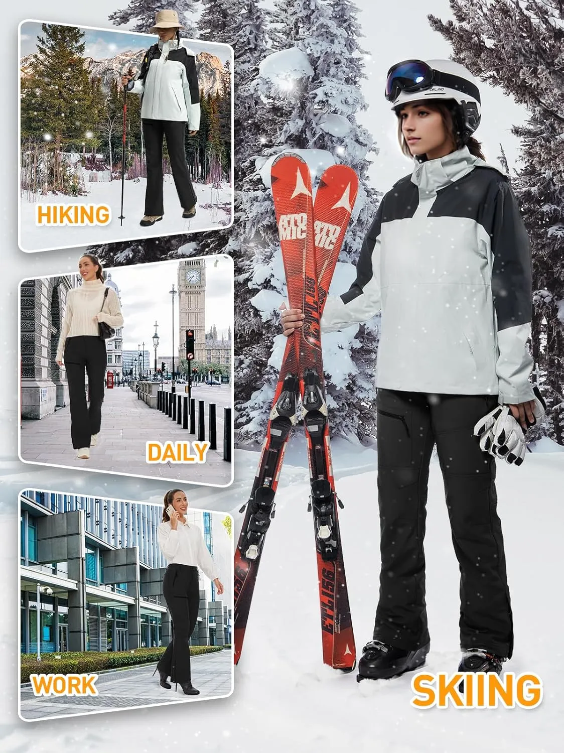 Cycorld Women's Snow Ski Pants Fleece Lined Waterproof Softshell Insulated Flare for Snowboarding Hiking Winter Outdoor