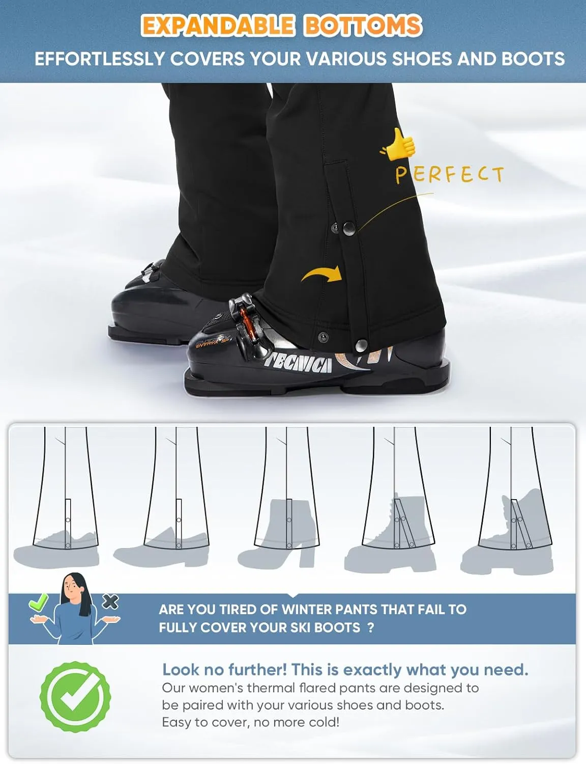 Cycorld Women's Snow Ski Pants Fleece Lined Waterproof Softshell Insulated Flare for Snowboarding Hiking Winter Outdoor