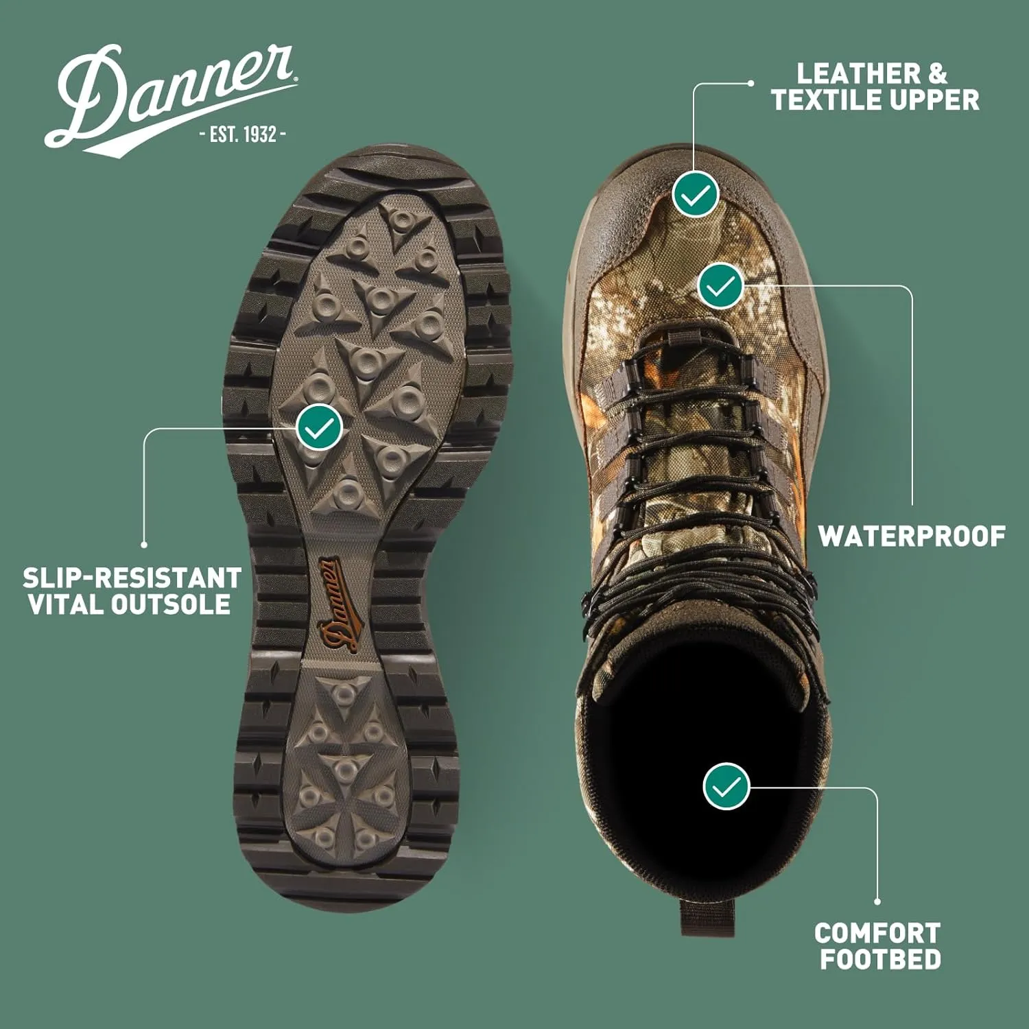 Danner Vital Waterproof Hunting Boots for Men with 800g Thinsulate Ultra Insulation, Breathable Danner Dry Barrier, Comfort Footbed & Traction Outsole