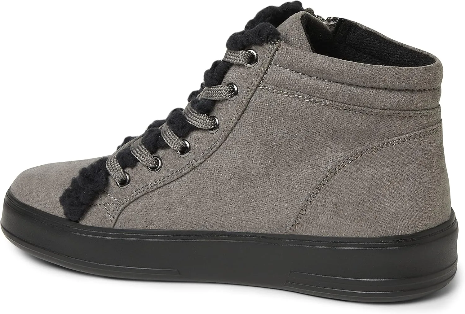 Dearfoams Women's Original Comfort Outside Zip & Lace Bootie with Faux Fur Detail Platform
