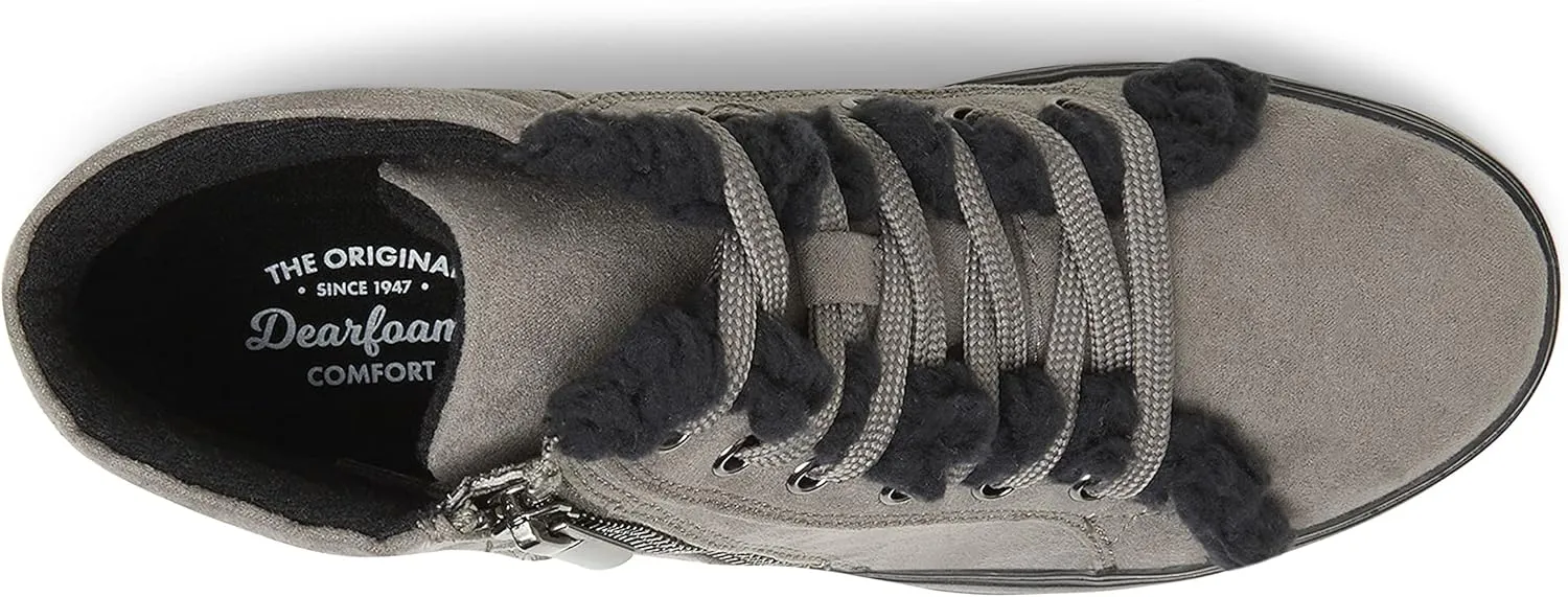 Dearfoams Women's Original Comfort Outside Zip & Lace Bootie with Faux Fur Detail Platform