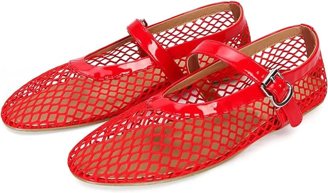 Divanne Ballet Flats for Women, Leopard Ballerina Shoes Crystal-Embellished Mary Jane Flats Mesh Flat Shoes