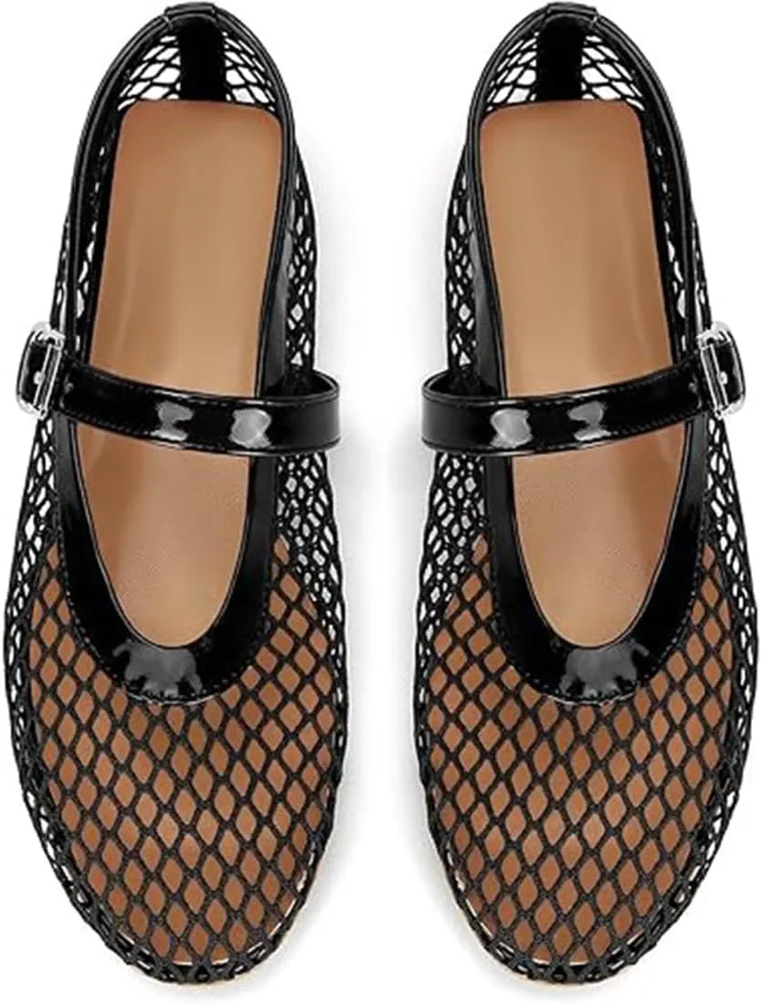 Divanne Ballet Flats for Women, Leopard Ballerina Shoes Crystal-Embellished Mary Jane Flats Mesh Flat Shoes