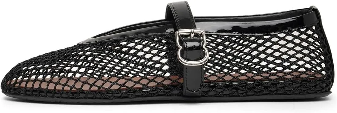 Divanne Ballet Flats for Women, Leopard Ballerina Shoes Crystal-Embellished Mary Jane Flats Mesh Flat Shoes