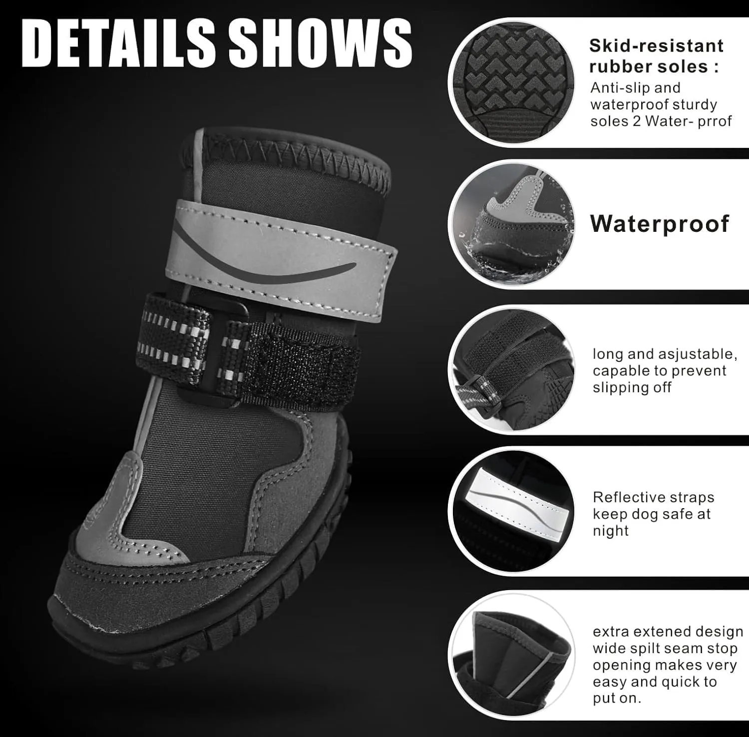 Dog Shoes, Otunrues Dog Shoes for Small Medium Large Dogs, Anti-Slip Dog Boot with Reflective, Waterproof Dog Booties & Paw Protectors for Winter Snowy Hot Pavement Day (Black, 2XL)