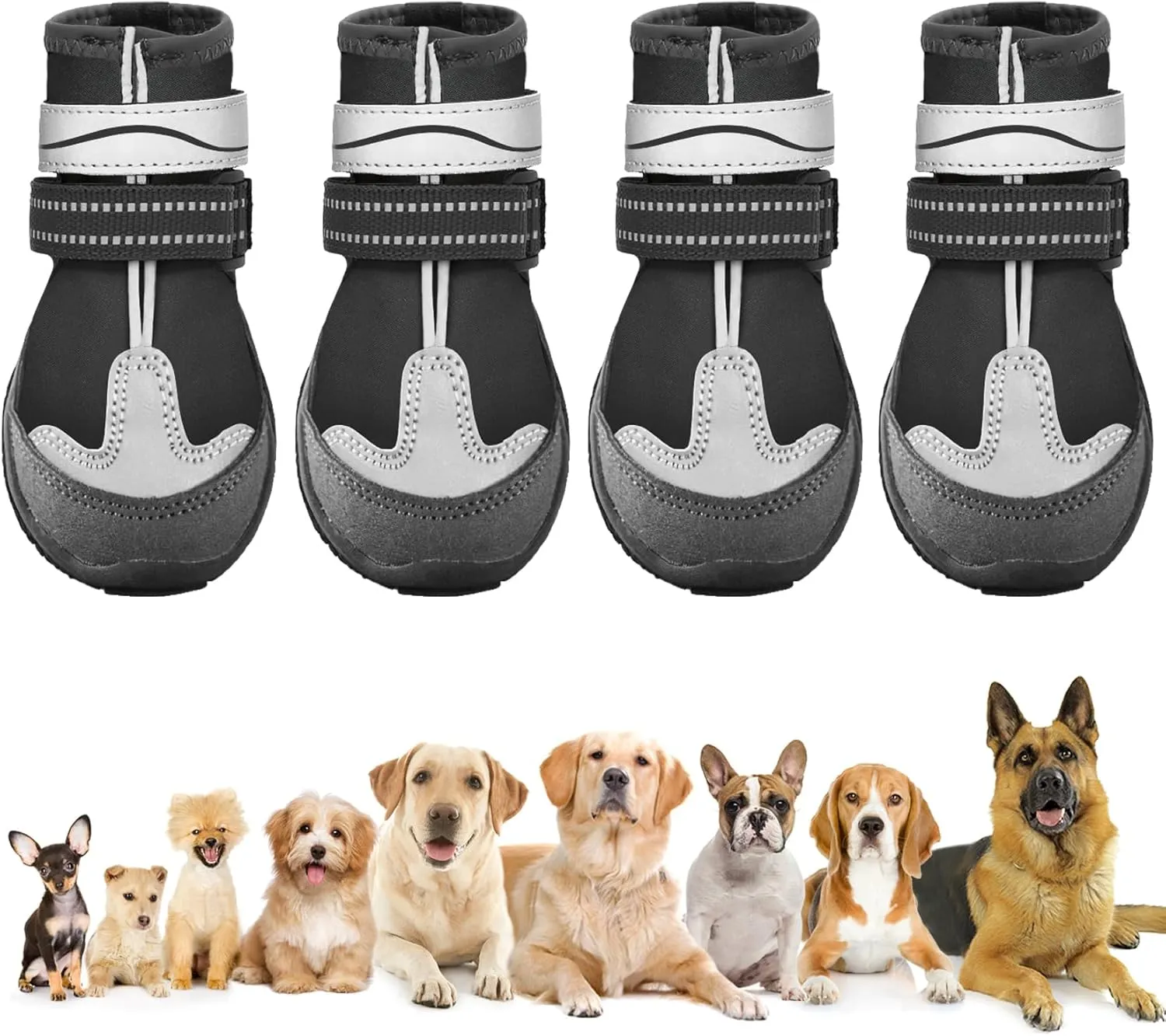 Dog Shoes, Otunrues Dog Shoes for Small Medium Large Dogs, Anti-Slip Dog Boot with Reflective, Waterproof Dog Booties & Paw Protectors for Winter Snowy Hot Pavement Day (Black, 2XL)