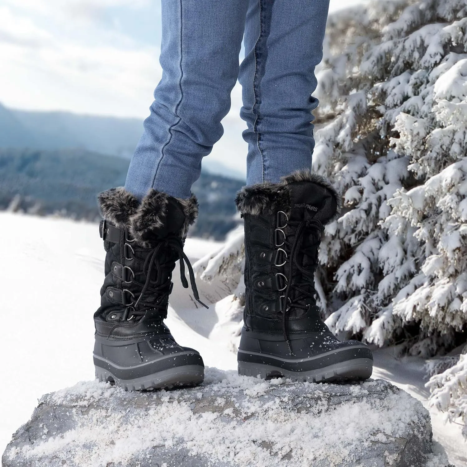DREAM PAIRS Boys Girls Snow Boots Water-Resistant Outdoor Warm Cozy Anti-Slip Mid Calf Faux Fur Lining Insulated Winter Shoes for Little/Big Kids