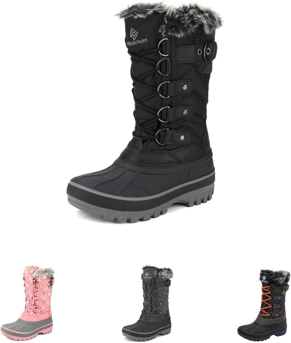 DREAM PAIRS Boys Girls Snow Boots Water-Resistant Outdoor Warm Cozy Anti-Slip Mid Calf Faux Fur Lining Insulated Winter Shoes for Little/Big Kids