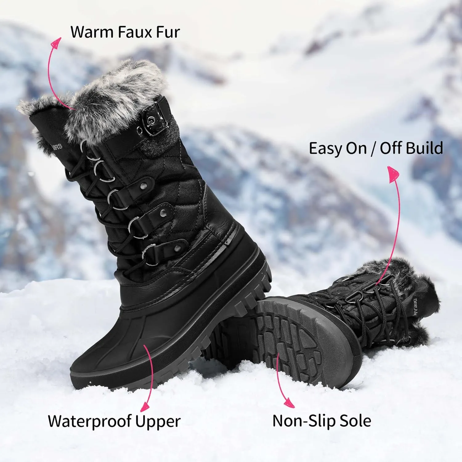 DREAM PAIRS Boys Girls Snow Boots Water-Resistant Outdoor Warm Cozy Anti-Slip Mid Calf Faux Fur Lining Insulated Winter Shoes for Little/Big Kids