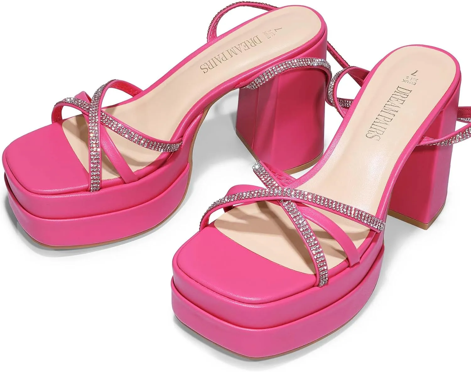 DREAM PAIRS Women's Lace Up Platform Heels Rhinestone High Strappy Chunky Sandal Y2K Shoe for Club Party Date Prom