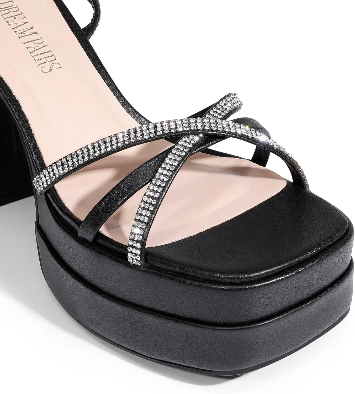 DREAM PAIRS Women's Lace Up Platform Heels Rhinestone High Strappy Chunky Sandal Y2K Shoe for Club Party Date Prom