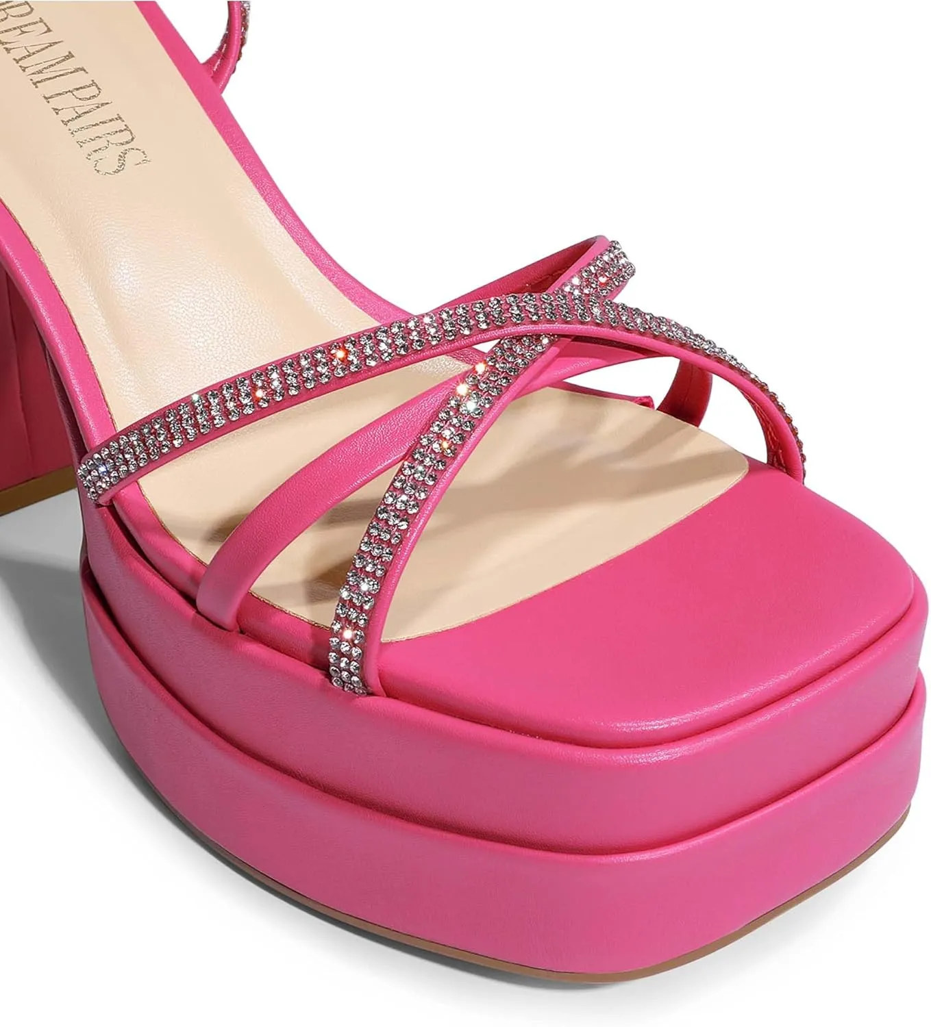 DREAM PAIRS Women's Lace Up Platform Heels Rhinestone High Strappy Chunky Sandal Y2K Shoe for Club Party Date Prom