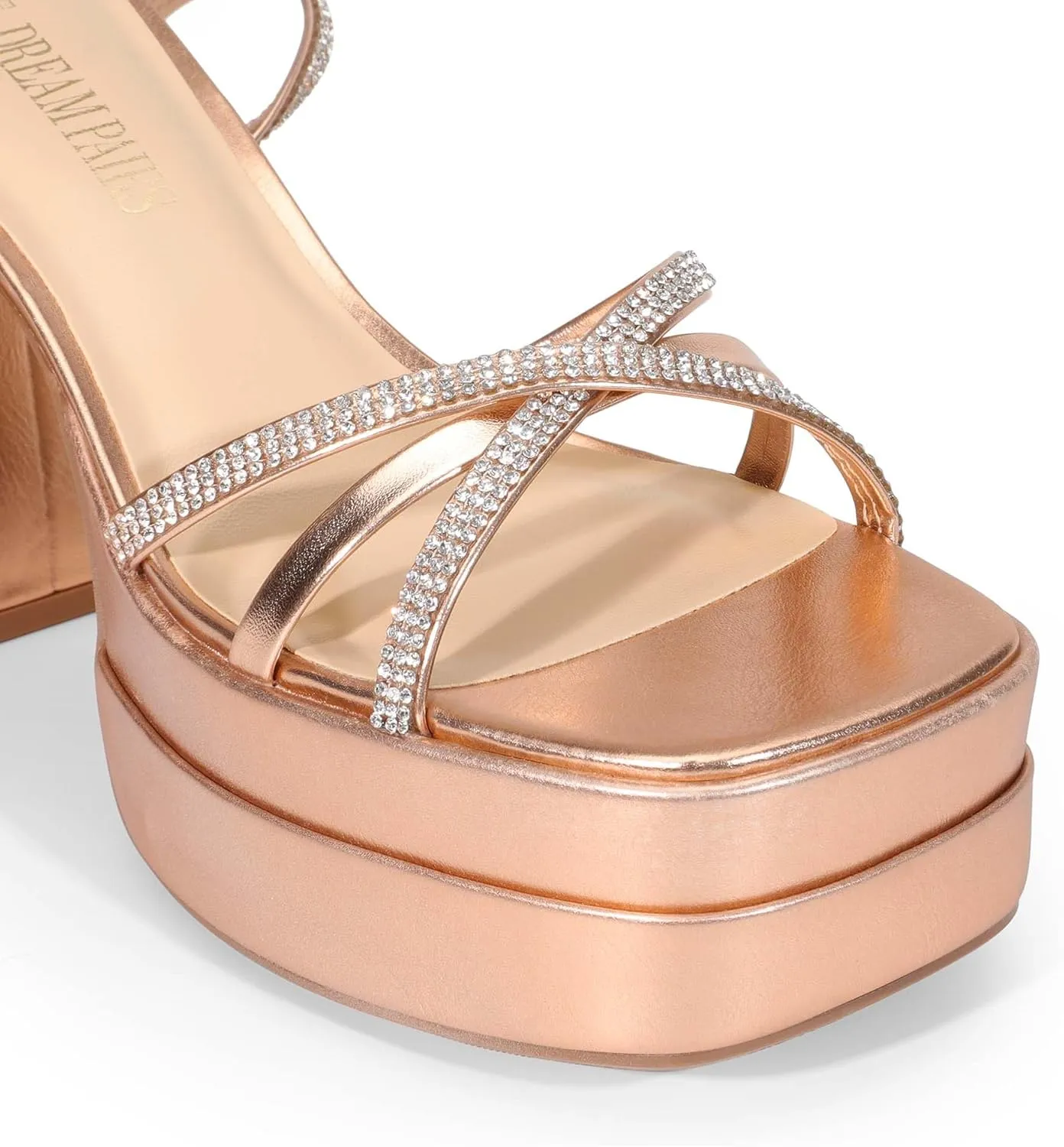 DREAM PAIRS Women's Lace Up Platform Heels Rhinestone High Strappy Chunky Sandal Y2K Shoe for Club Party Date Prom