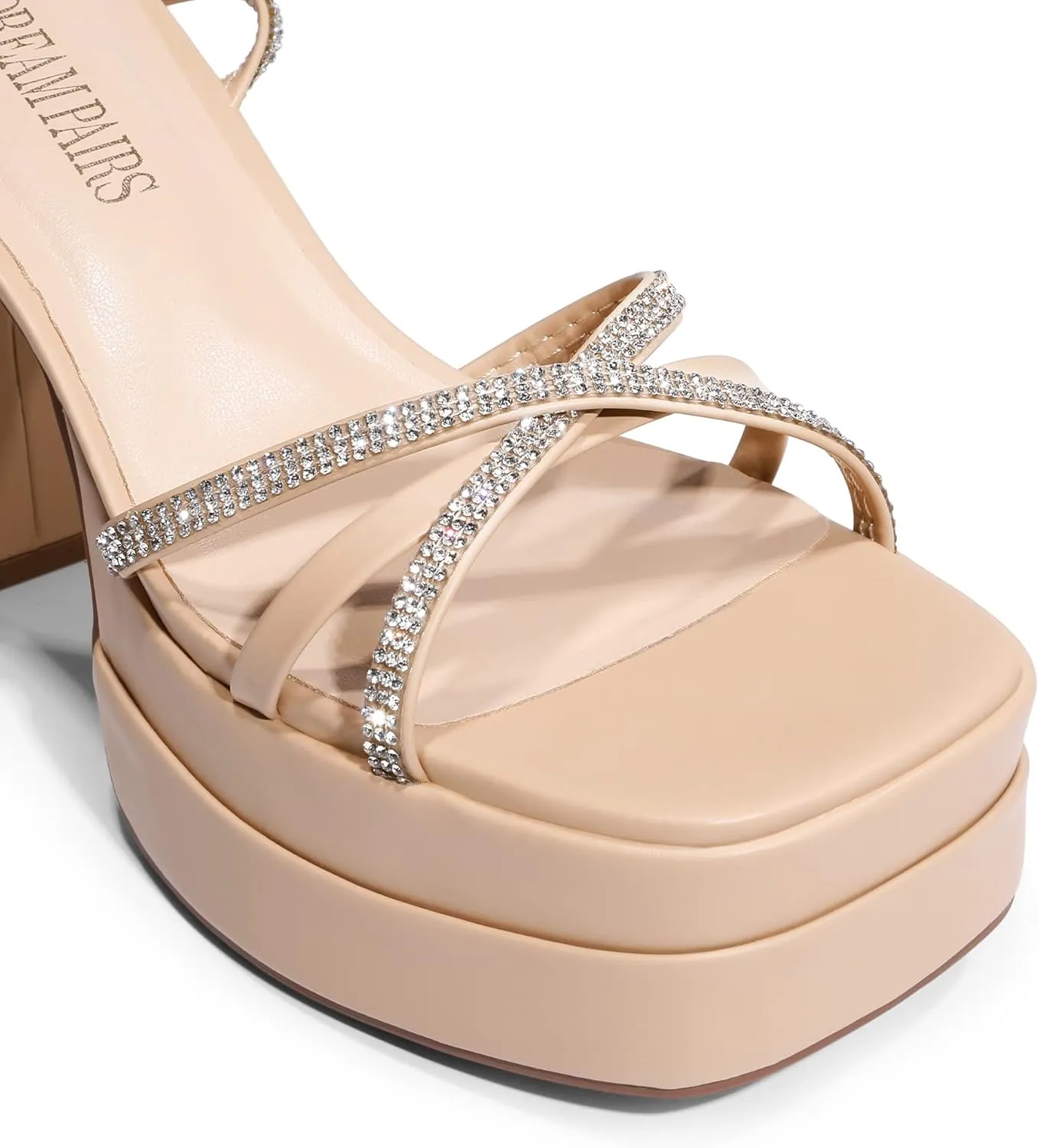 DREAM PAIRS Women's Lace Up Platform Heels Rhinestone High Strappy Chunky Sandal Y2K Shoe for Club Party Date Prom
