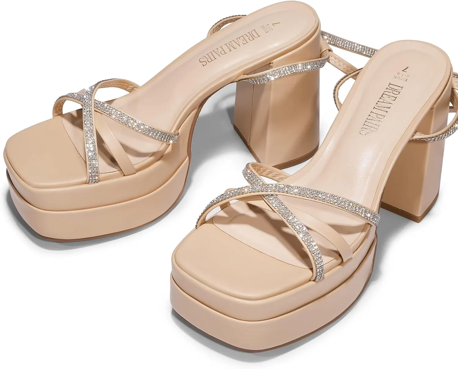 DREAM PAIRS Women's Lace Up Platform Heels Rhinestone High Strappy Chunky Sandal Y2K Shoe for Club Party Date Prom