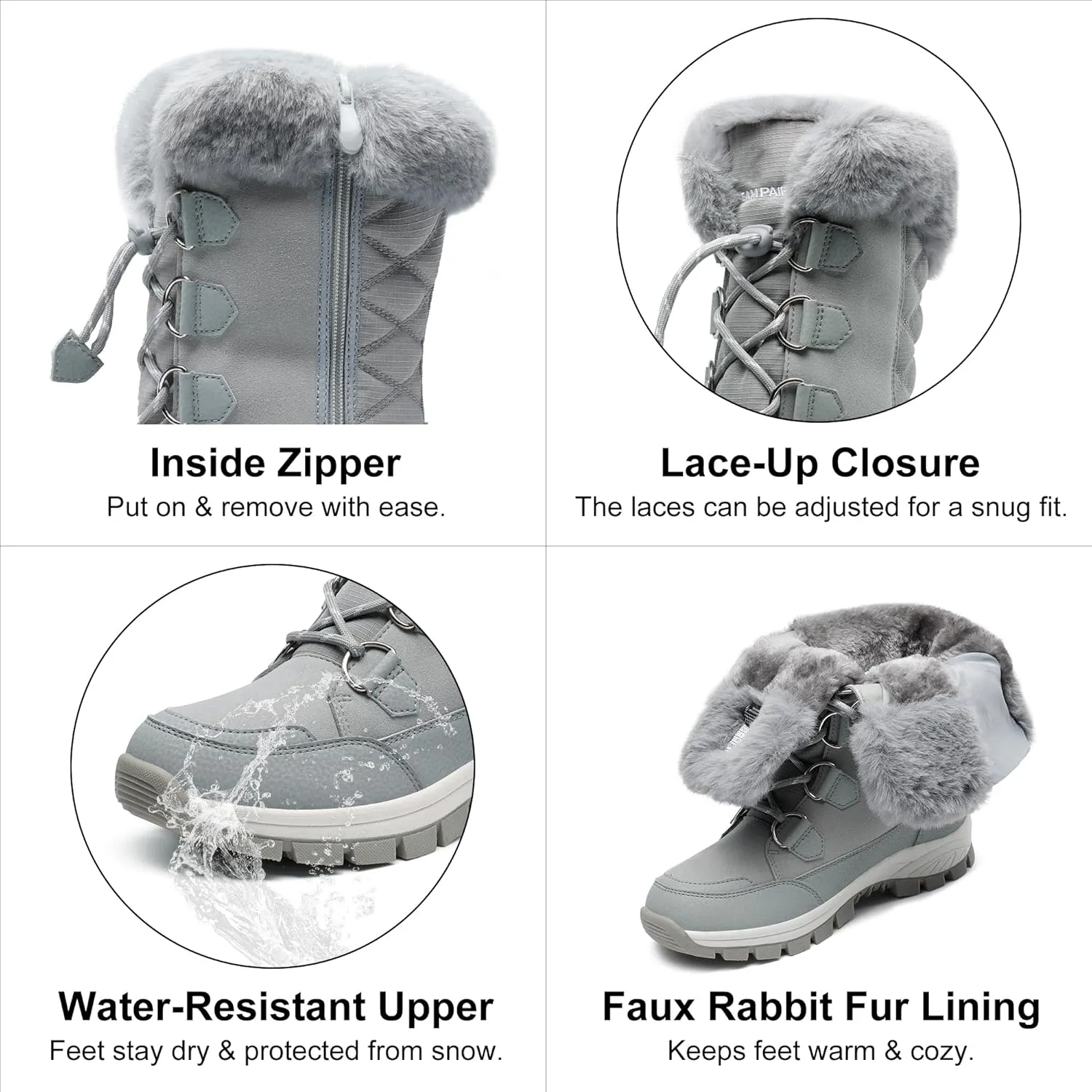 DREAM PAIRS Women's Waterproof Winter Snow Boots, Warm Comfortable Faux Fur Insulated Non-Slip Outdoor Lace-Up Florin Mid Calf Booties