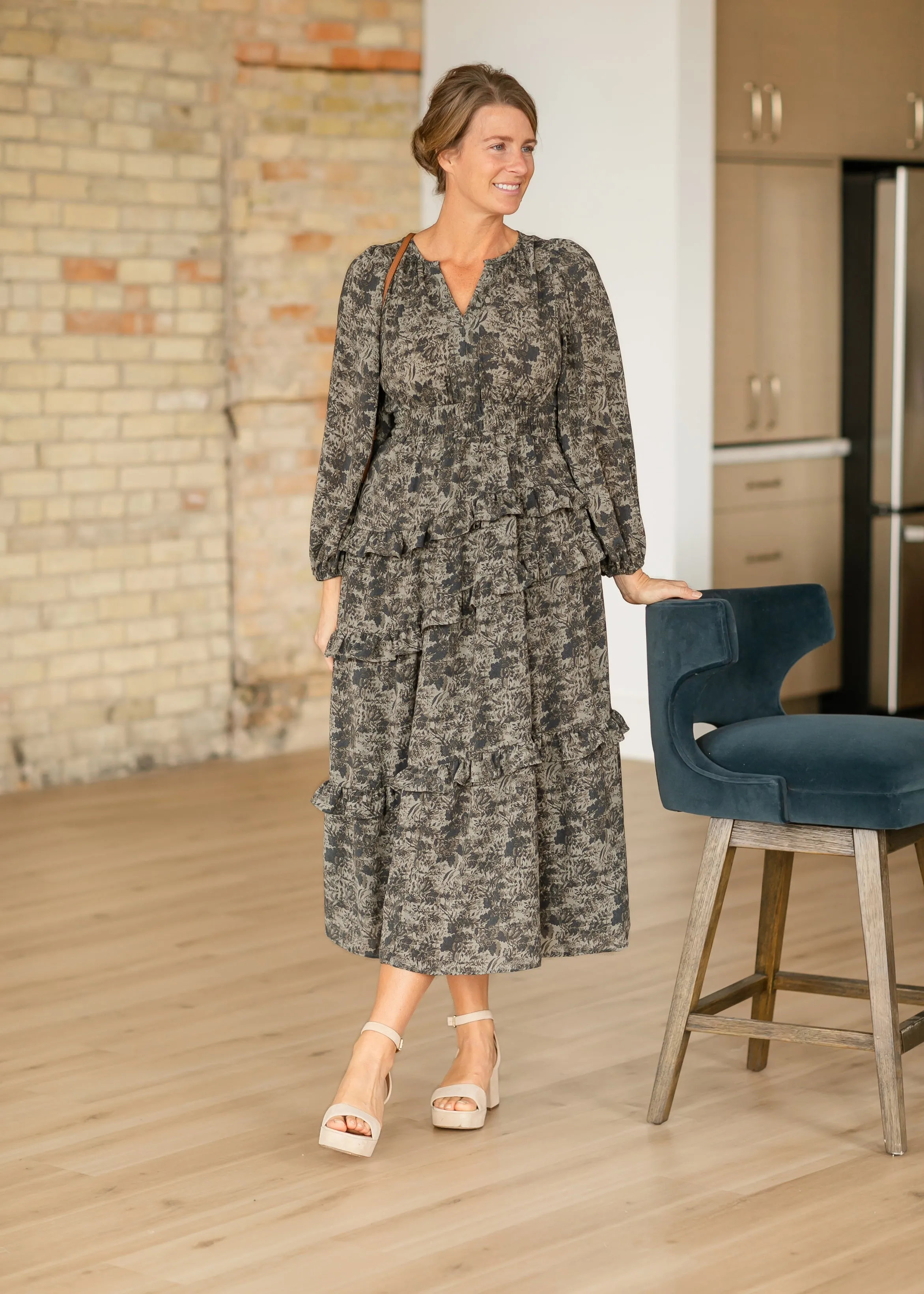 Dusty Olive Vintage Floral Maxi Dress - FINAL SALE