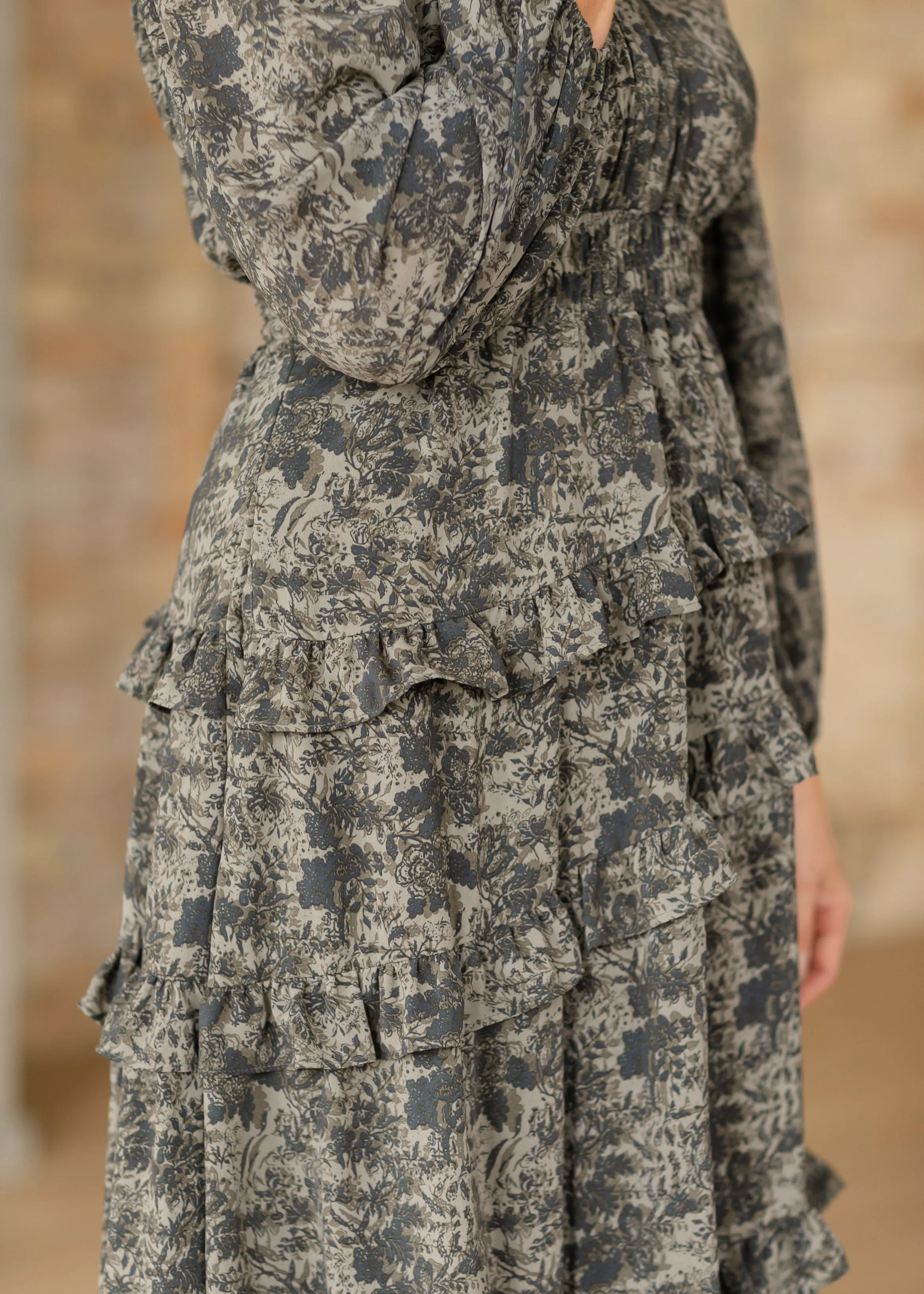 Dusty Olive Vintage Floral Maxi Dress - FINAL SALE