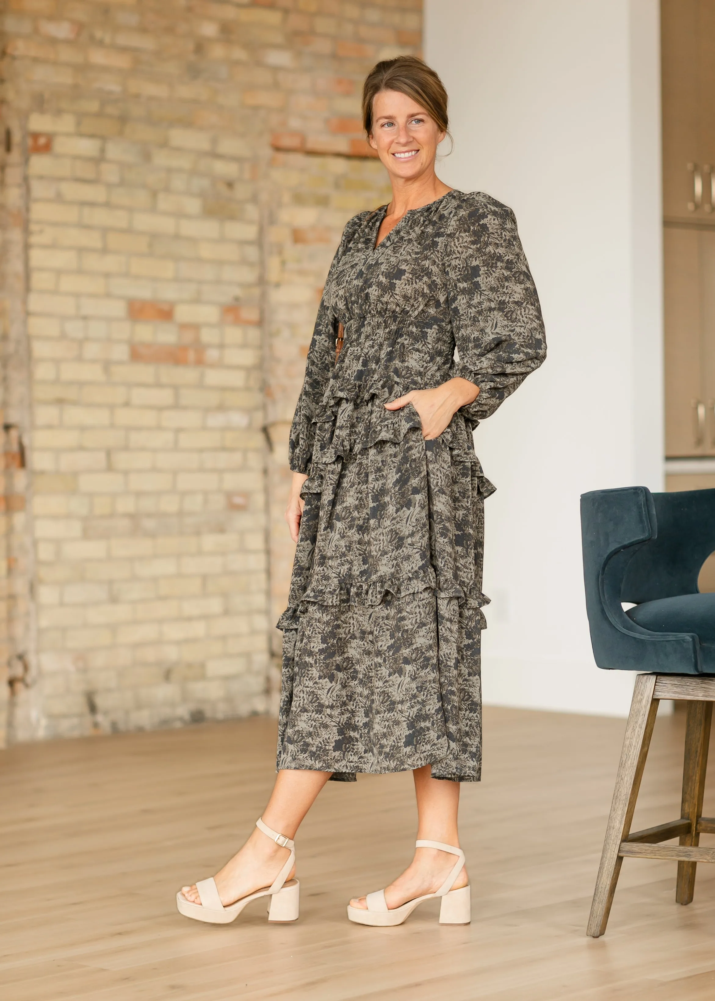 Dusty Olive Vintage Floral Maxi Dress - FINAL SALE