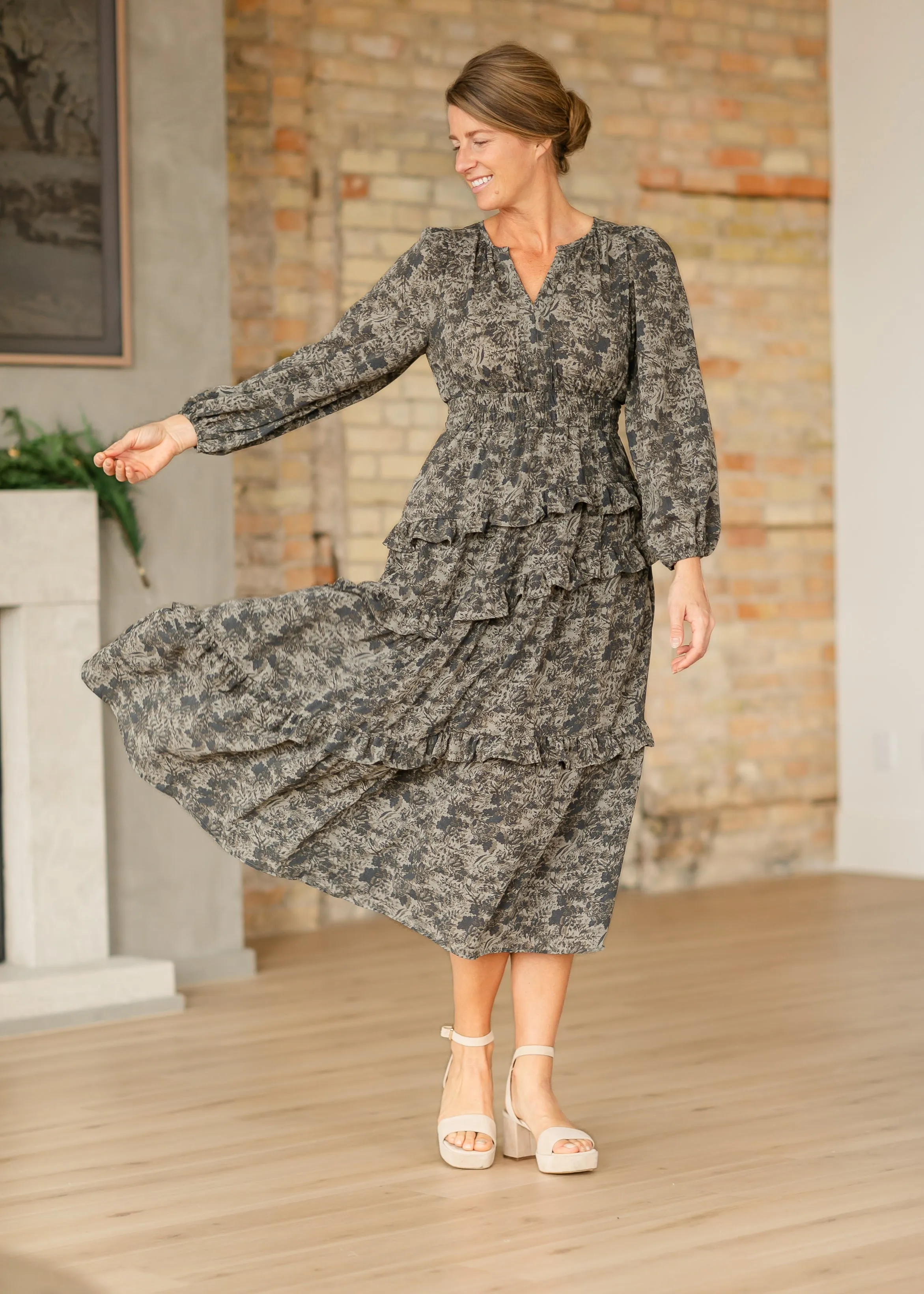 Dusty Olive Vintage Floral Maxi Dress - FINAL SALE