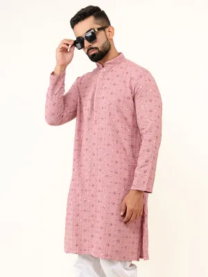 Dusty Rose Designer Cotton Embroidered kurta for Men