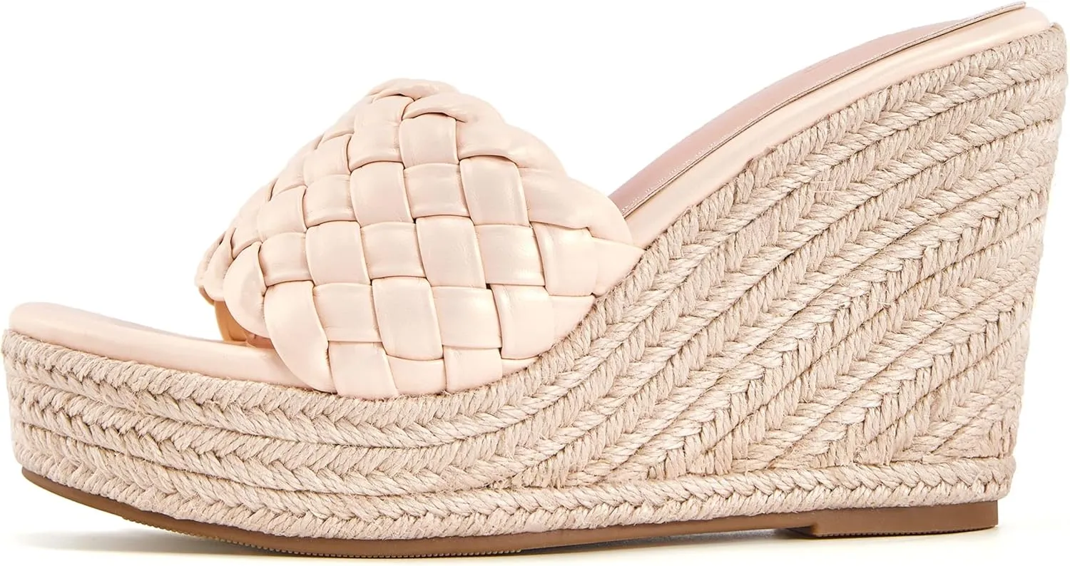 Ermonn Womens Platform Wedge Sandals Espadrilles Braided Open Toe Slip On Summer Mule High Heels