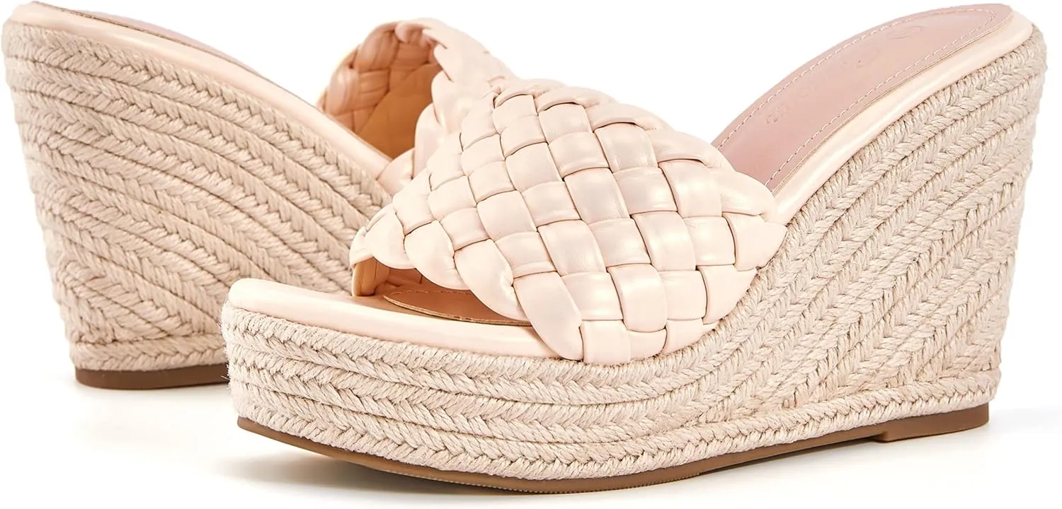 Ermonn Womens Platform Wedge Sandals Espadrilles Braided Open Toe Slip On Summer Mule High Heels