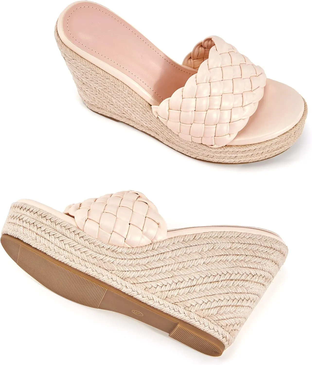 Ermonn Womens Platform Wedge Sandals Espadrilles Braided Open Toe Slip On Summer Mule High Heels