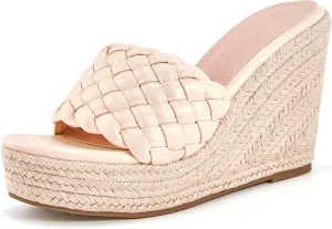 Ermonn Womens Platform Wedge Sandals Espadrilles Braided Open Toe Slip On Summer Mule High Heels