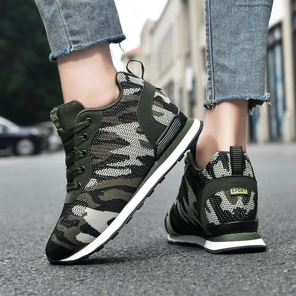 ESXGED Women's Fashion Camouflage Platform Canvas Sneakers Girl's Invisible Wedges Increase Heel Mesh-Cloth Casual Shoes