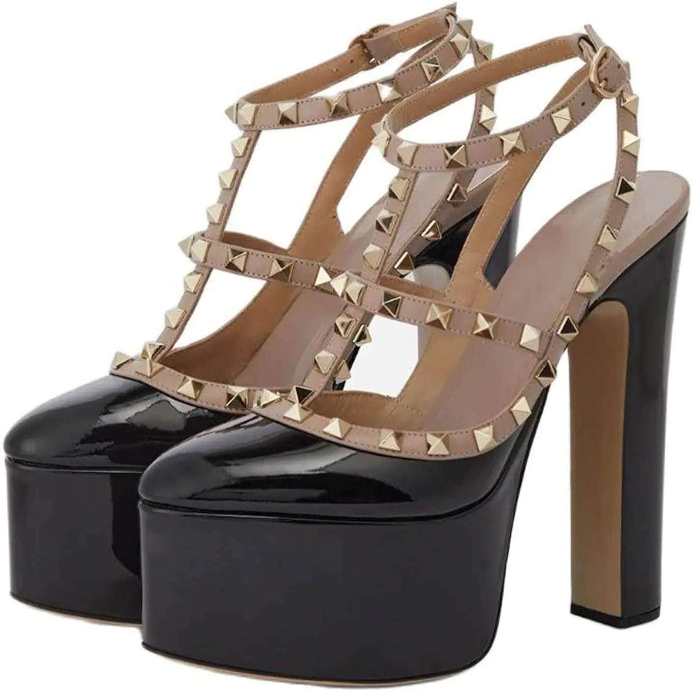 Fashion Women's Sexy Roma Sandals with Rivet, Sweet Closed Toe Elegant T-tied High Heels for Party, Banquet And Catwalk