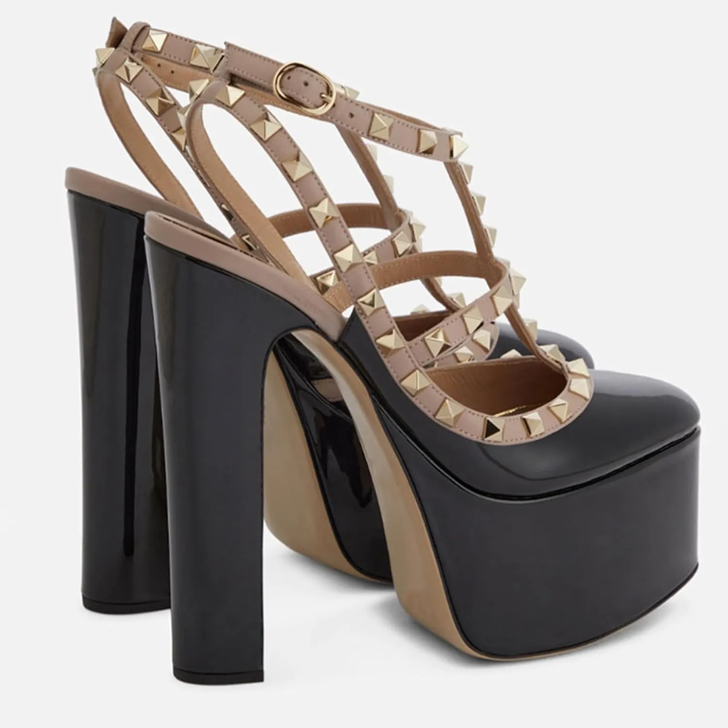 Fashion Women's Sexy Roma Sandals with Rivet, Sweet Closed Toe Elegant T-tied High Heels for Party, Banquet And Catwalk