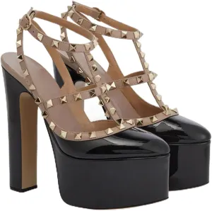 Fashion Women's Sexy Roma Sandals with Rivet, Sweet Closed Toe Elegant T-tied High Heels for Party, Banquet And Catwalk
