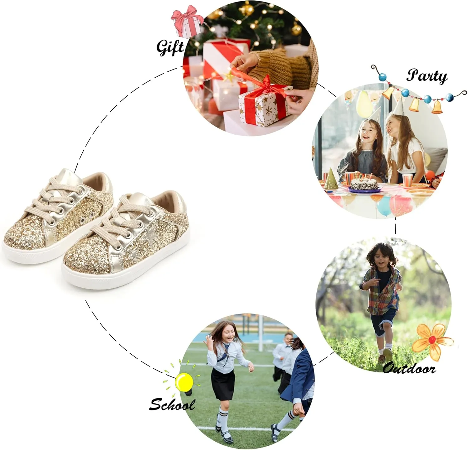 Felix & Flora Toddler/Little Kid Girls Running Shoes Sports Sneakers Princess Casual Glitter Shoes.