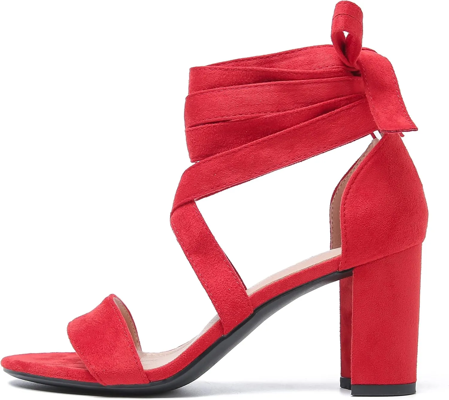 fereshte Women's Strappy Heels Lace Up Heels 3 Inch Chunky Block High Heel Dress Sandals