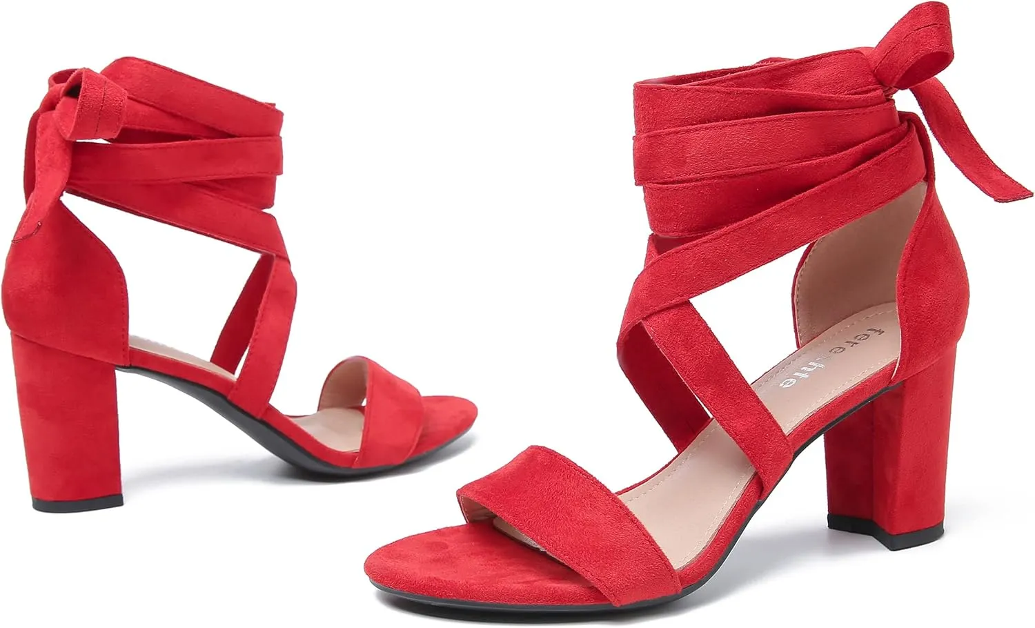 fereshte Women's Strappy Heels Lace Up Heels 3 Inch Chunky Block High Heel Dress Sandals