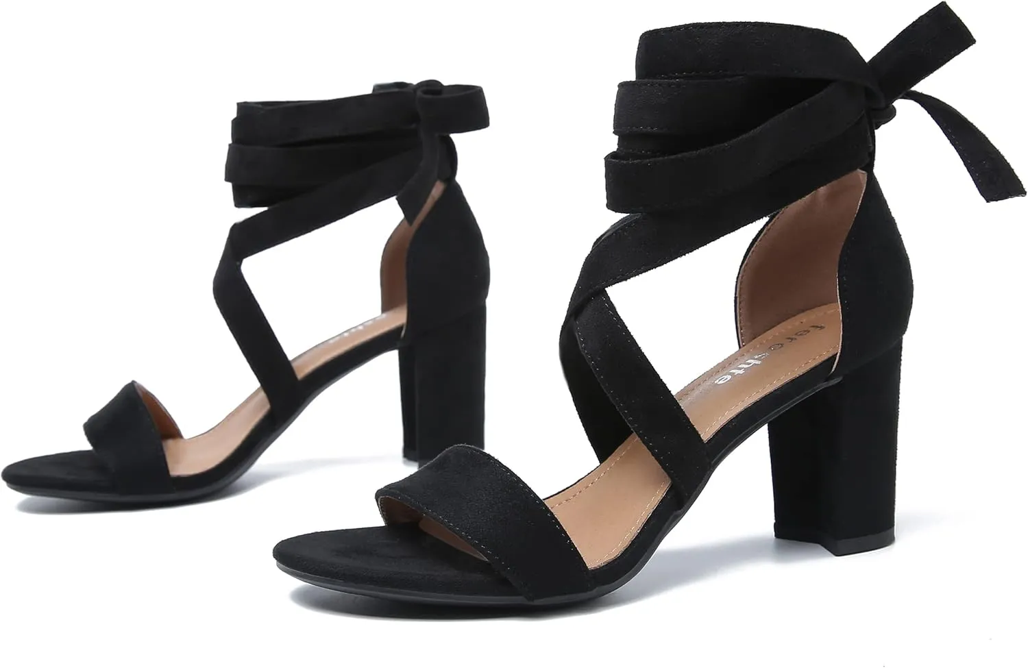 fereshte Women's Strappy Heels Lace Up Heels 3 Inch Chunky Block High Heel Dress Sandals