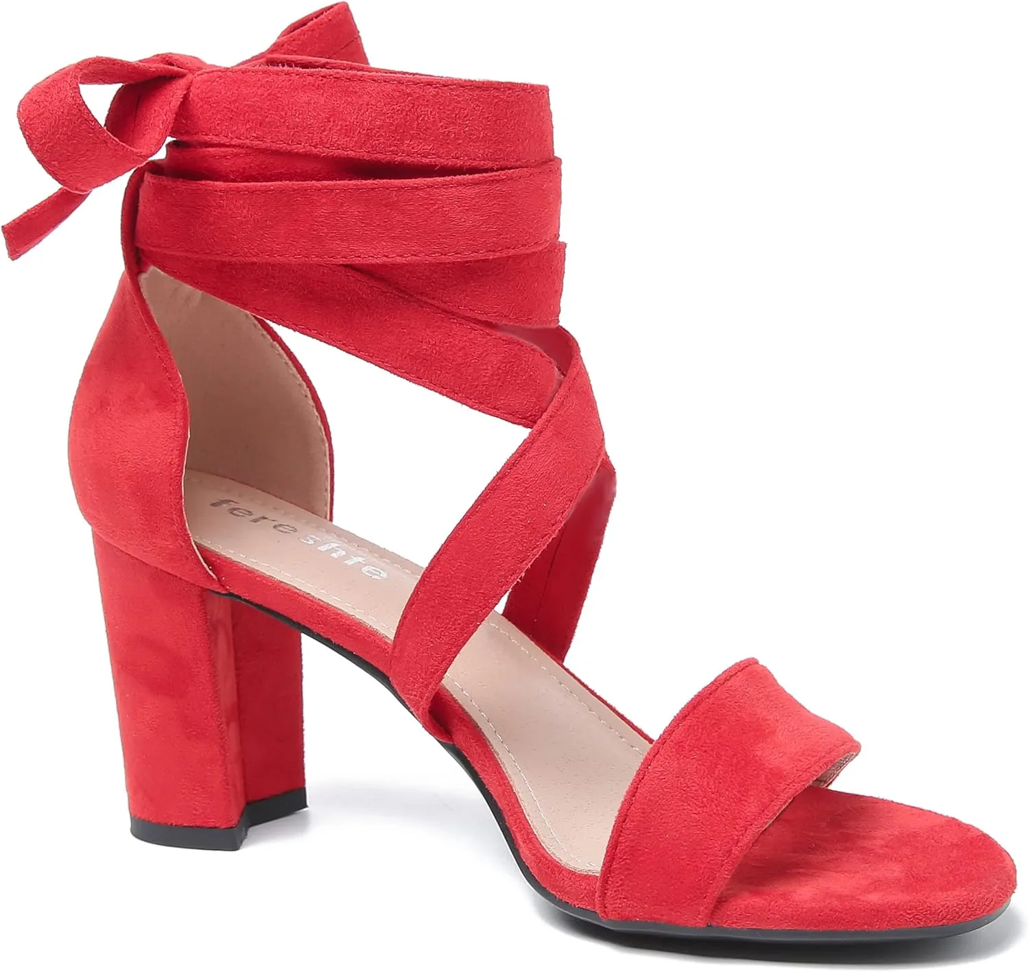 fereshte Women's Strappy Heels Lace Up Heels 3 Inch Chunky Block High Heel Dress Sandals