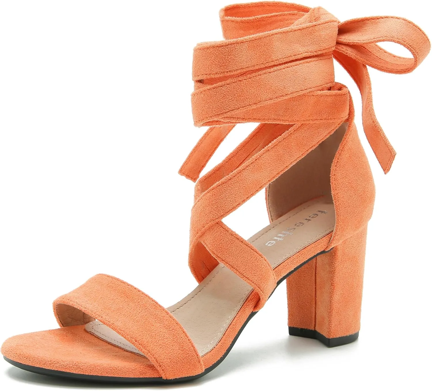 fereshte Women's Strappy Heels Lace Up Heels 3 Inch Chunky Block High Heel Dress Sandals