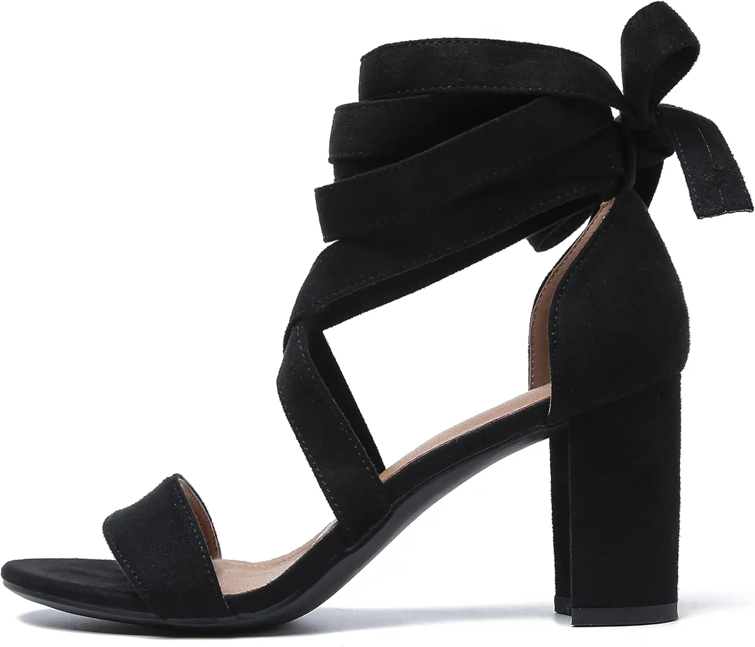fereshte Women's Strappy Heels Lace Up Heels 3 Inch Chunky Block High Heel Dress Sandals